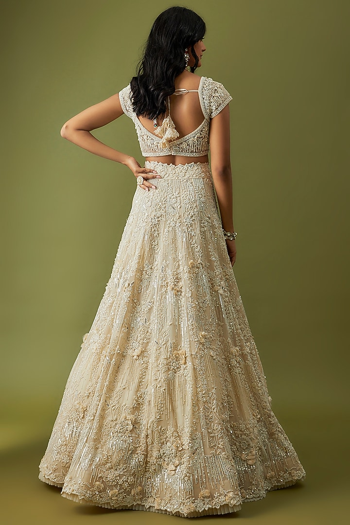 Ivory Organza Embroidered Bridal Lehenga Set by Anushree Reddy at Pernia's Pop Up Shop