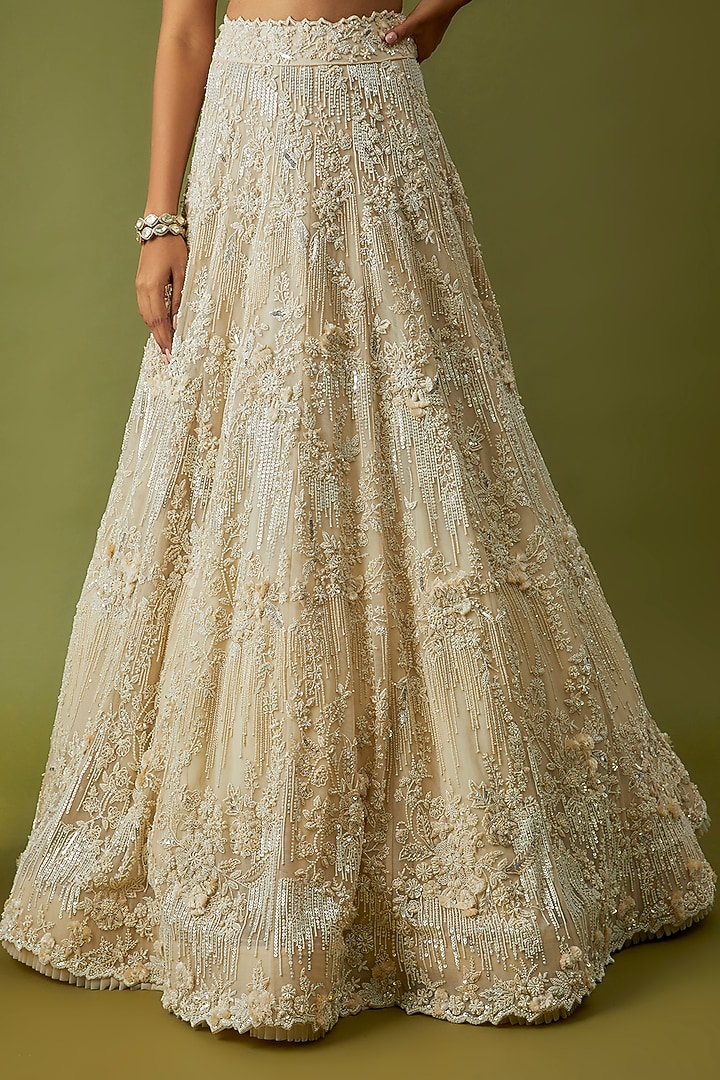 Ivory Organza Embroidered Bridal Lehenga Set by Anushree Reddy at Pernia's Pop Up Shop