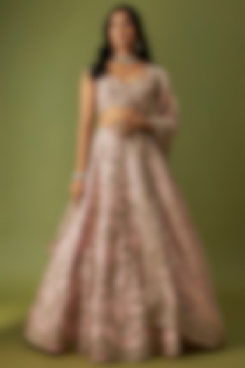 Pink Organza Embroidered Bridal Lehenga Set by Anushree Reddy at Pernia's Pop Up Shop