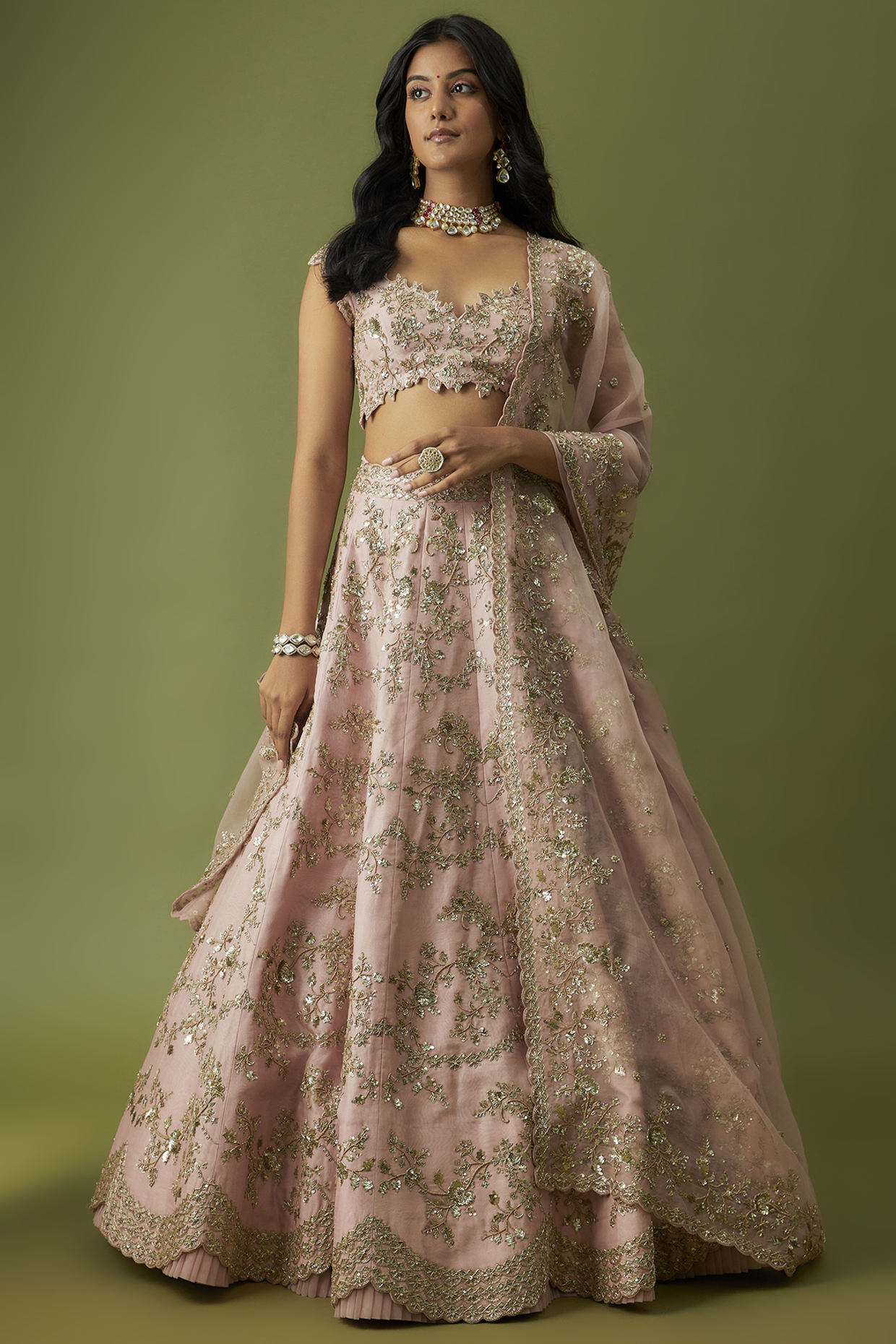 Pink Organza Embroidered Bridal Lehenga Set by Anushree Reddy at Pernia's Pop Up Shop