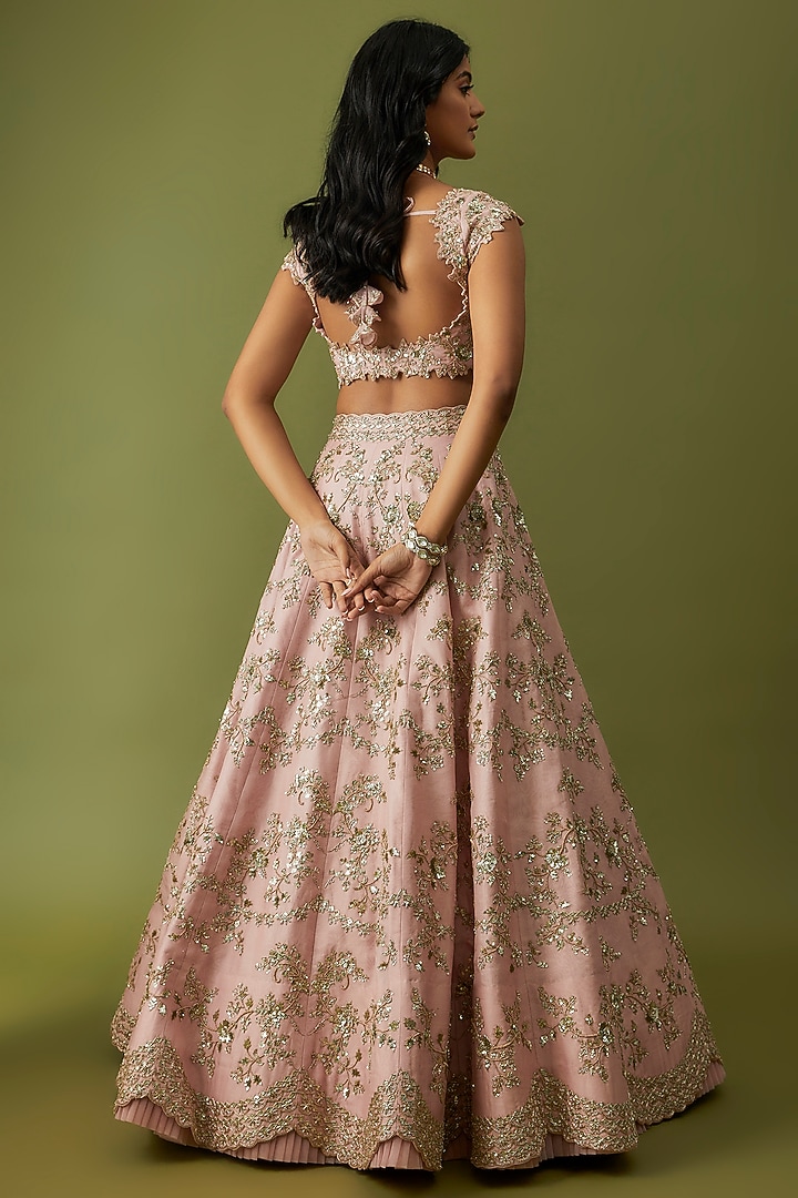 Pink Organza Embroidered Bridal Lehenga Set by Anushree Reddy at Pernia's Pop Up Shop