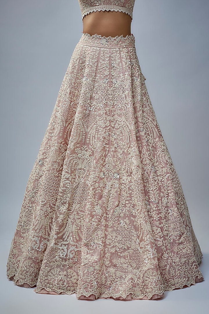 Light Pink Organza Hand Embroidered Bridal Lehenga Set by Anushree Reddy at Pernia's Pop Up Shop