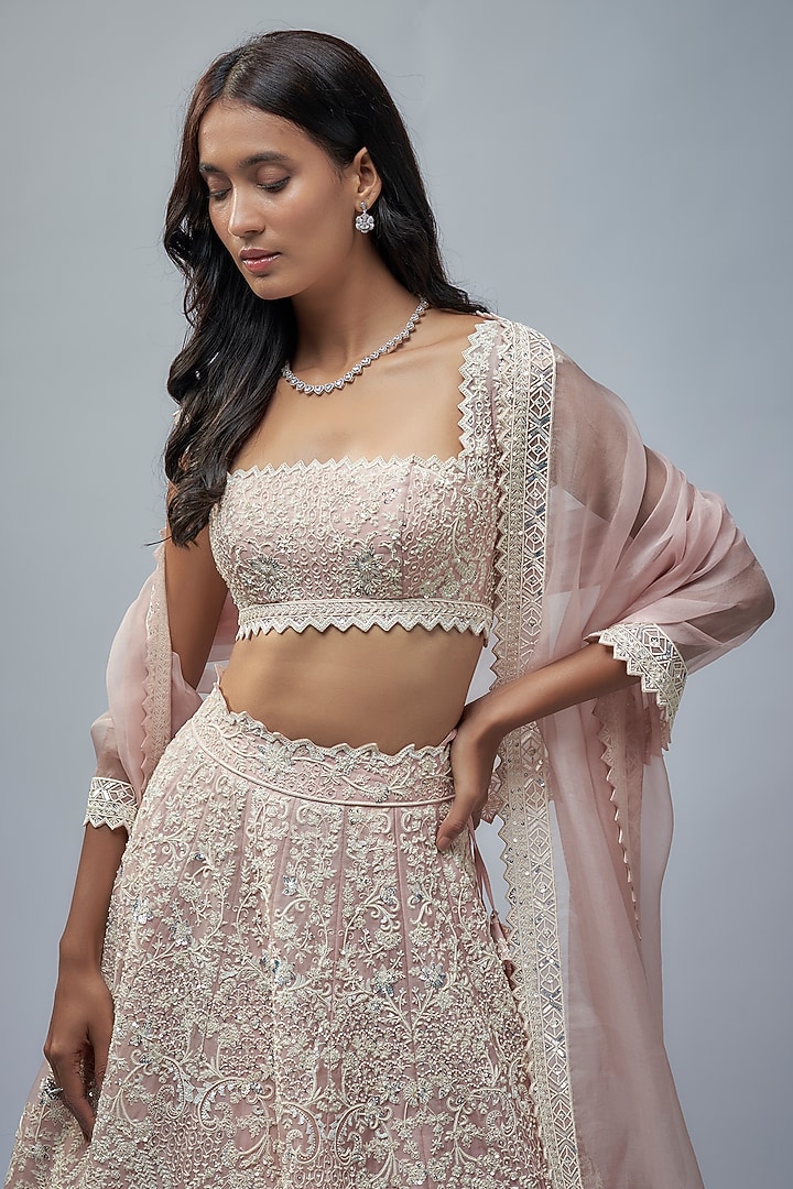 Light Pink Organza Hand Embroidered Bridal Lehenga Set by Anushree Reddy at Pernia's Pop Up Shop
