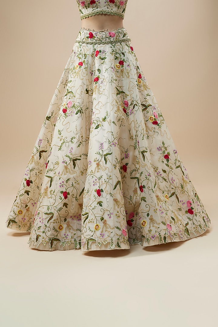 Ivory Organza Thread Hand & Machine Embroidered Bridal Lehenga Set by Anushree Reddy at Pernia's Pop Up Shop