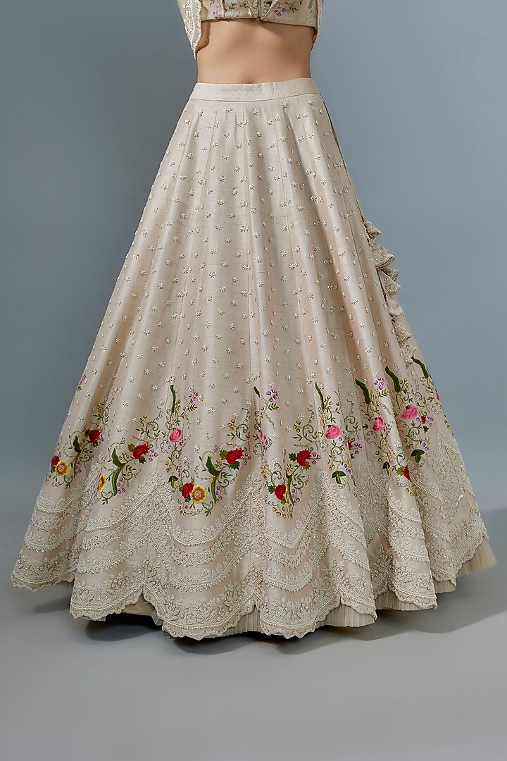 Ivory Organza Multi-Colored Thread Embroidered Jacket Bridal Lehenga Set by Anushree Reddy at Pernia's Pop Up Shop