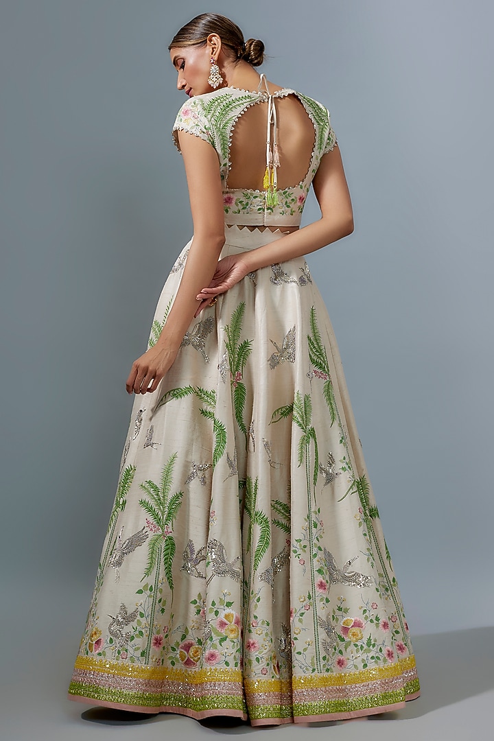 Ivory Raw Silk Hand & Machine Embroidered Bridal Lehenga Set by Anushree Reddy at Pernia's Pop Up Shop