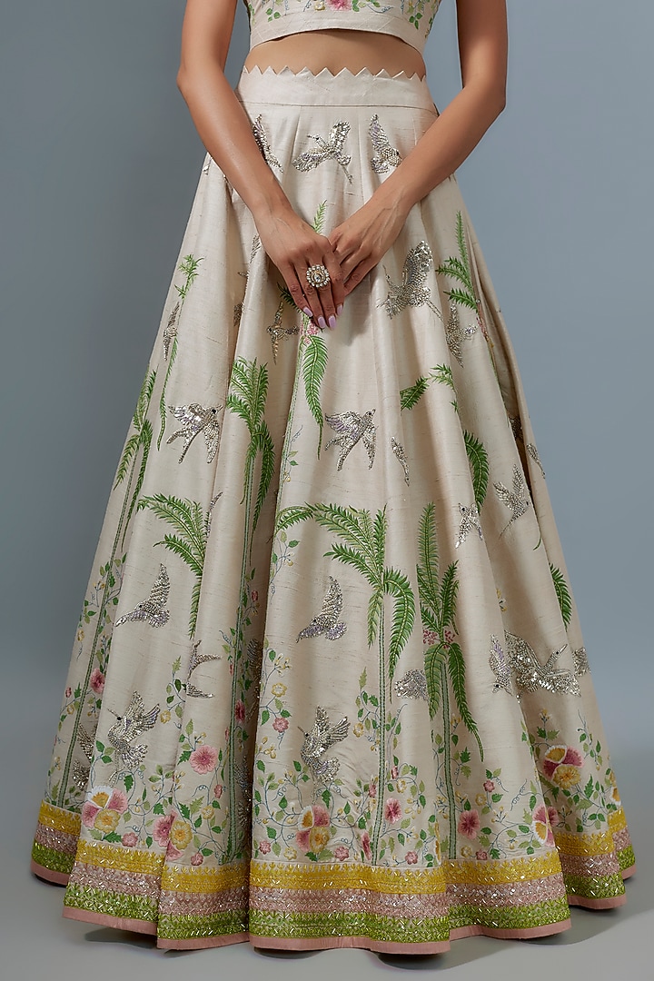 Ivory Raw Silk Hand & Machine Embroidered Bridal Lehenga Set by Anushree Reddy at Pernia's Pop Up Shop