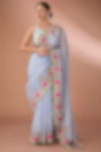 Powder Blue Organza Thread Embroidered Saree Set by Anushree Reddy at Pernia's Pop Up Shop