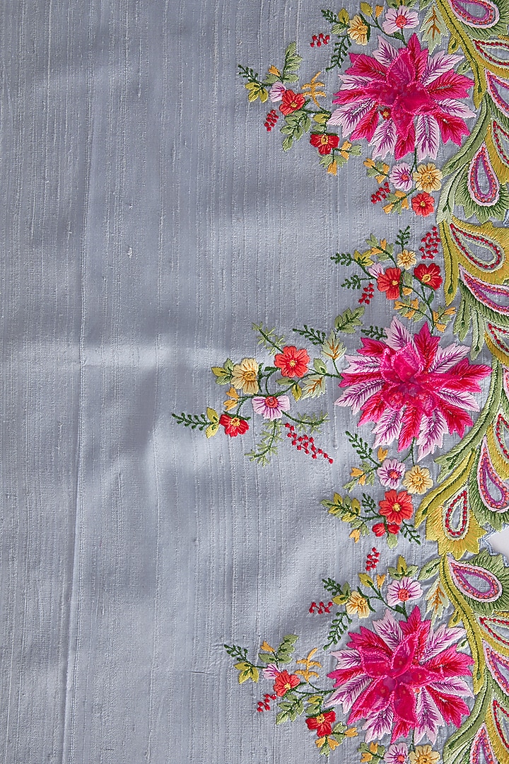 Powder Blue Organza Thread Embroidered Bridal Saree Set by Anushree Reddy at Pernia's Pop Up Shop