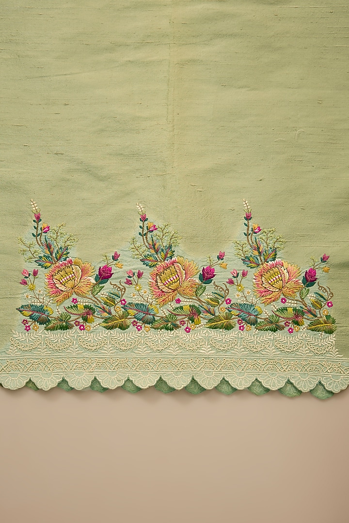 Mint Green Organza Thread Embroidered Bridal Saree Set by Anushree Reddy at Pernia's Pop Up Shop