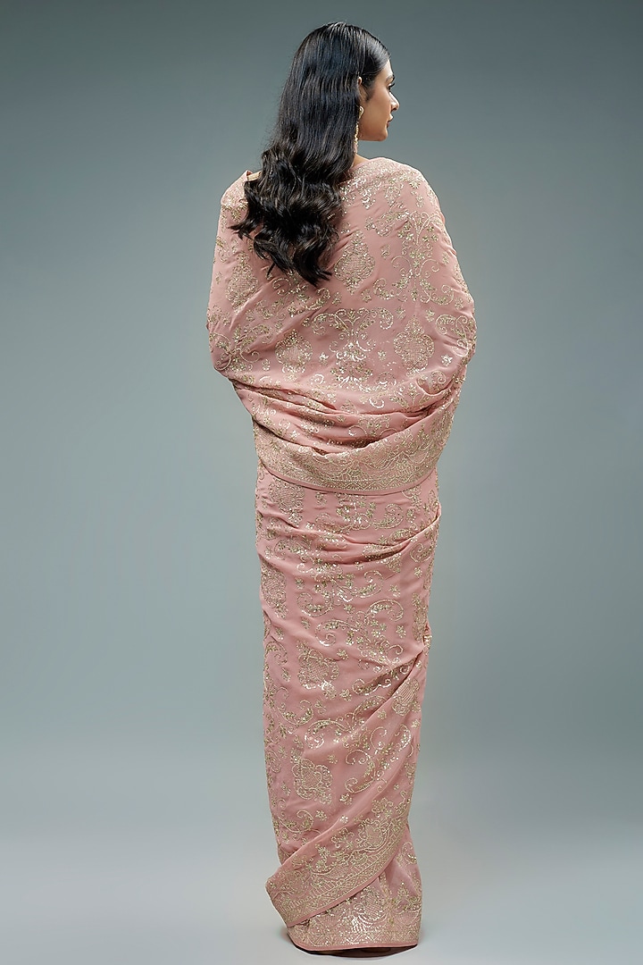 Pink Georgette Sequins Embroidered Bridal Saree Set by Anushree Reddy at Pernia's Pop Up Shop