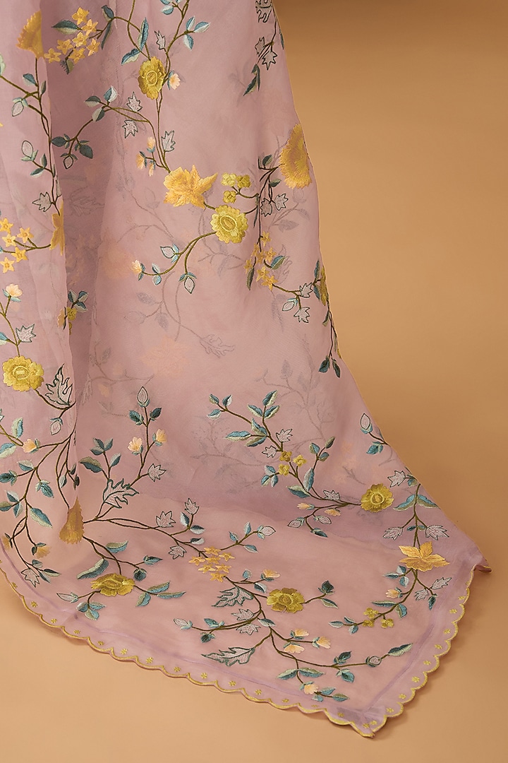 Pink Organza Thread Hand & Machine Embroidered Reception Saree Set by Anushree Reddy at Pernia's Pop Up Shop