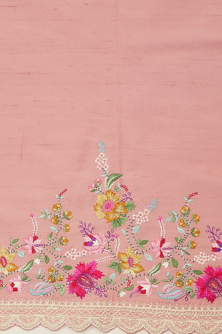 Peach Organza Thread Hand & Machine Embroidered Bridal Saree Set by Anushree Reddy at Pernia's Pop Up Shop