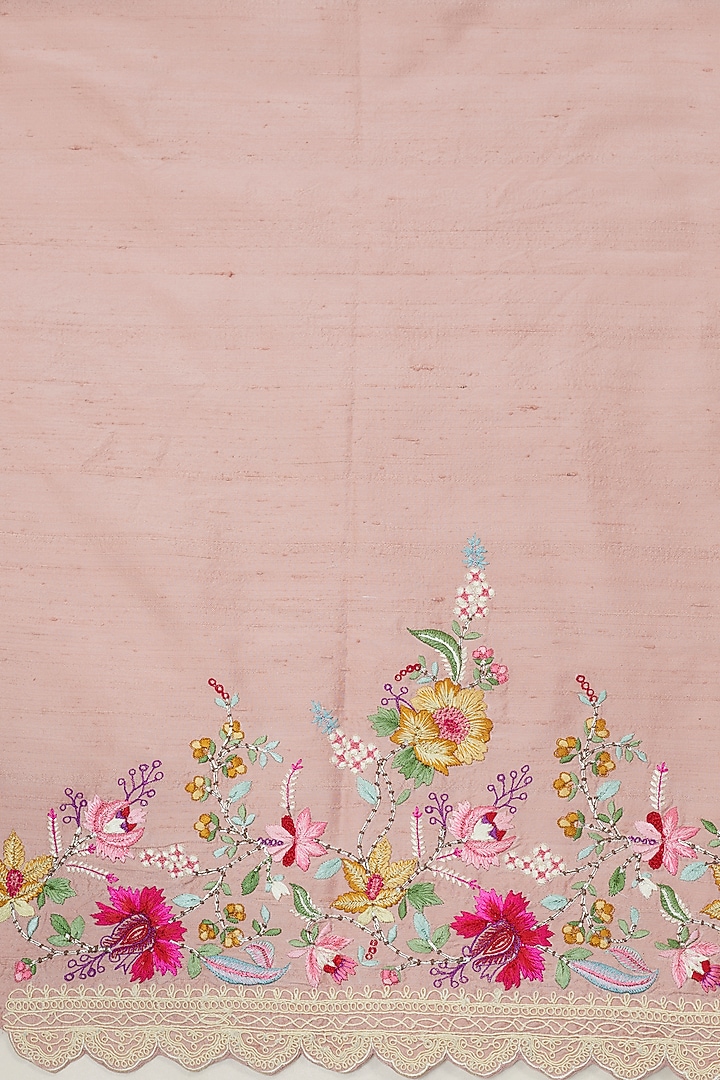 Coral Organza Thread Hand & Machine Embroidered Bridal Saree Set by Anushree Reddy at Pernia's Pop Up Shop