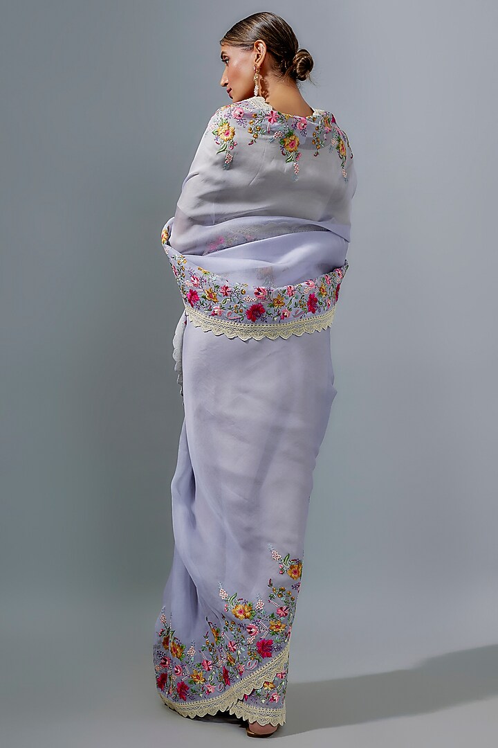 Powder Blue Organza Dori Embroidered Bridal Saree Set by Anushree Reddy at Pernia's Pop Up Shop