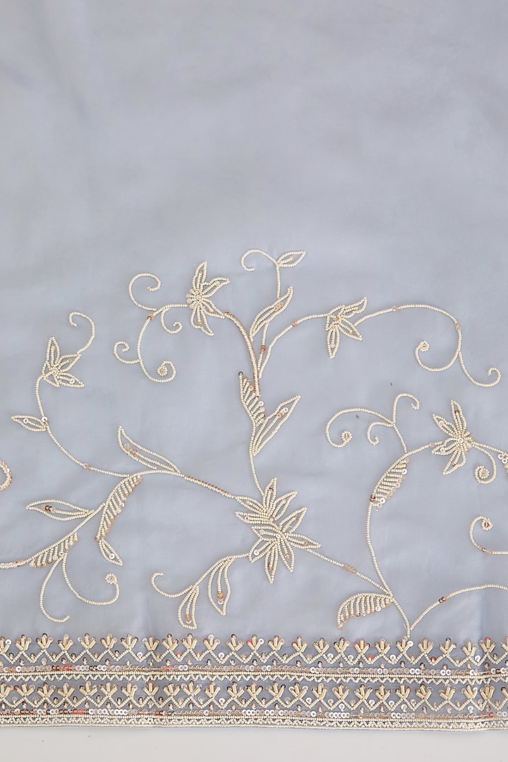 Powder Blue Organza Pearl Hand Embroidered Bridal Saree Set by Anushree Reddy at Pernia's Pop Up Shop