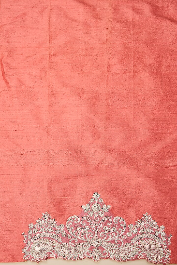 Coral Organza Hand Embroidered Bridal Saree Set by Anushree Reddy at Pernia's Pop Up Shop