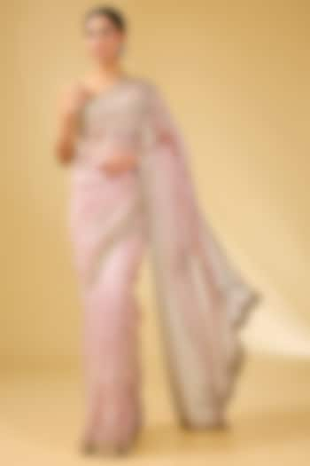 Dusty Pink Organza Hand Embroidered Saree Set by Anushree Reddy at Pernia's Pop Up Shop