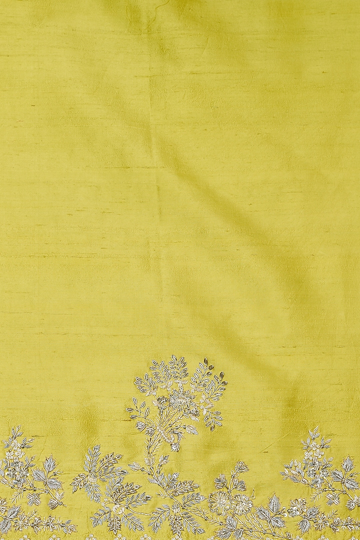 Greenish-Yellow Organza Floral Hand Embroidered Bridal Saree Set by Anushree Reddy at Pernia's Pop Up Shop