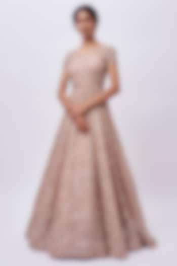 Peach Organza Hand Embroidered Bridal Gown by Anushree Reddy at Pernia's Pop Up Shop