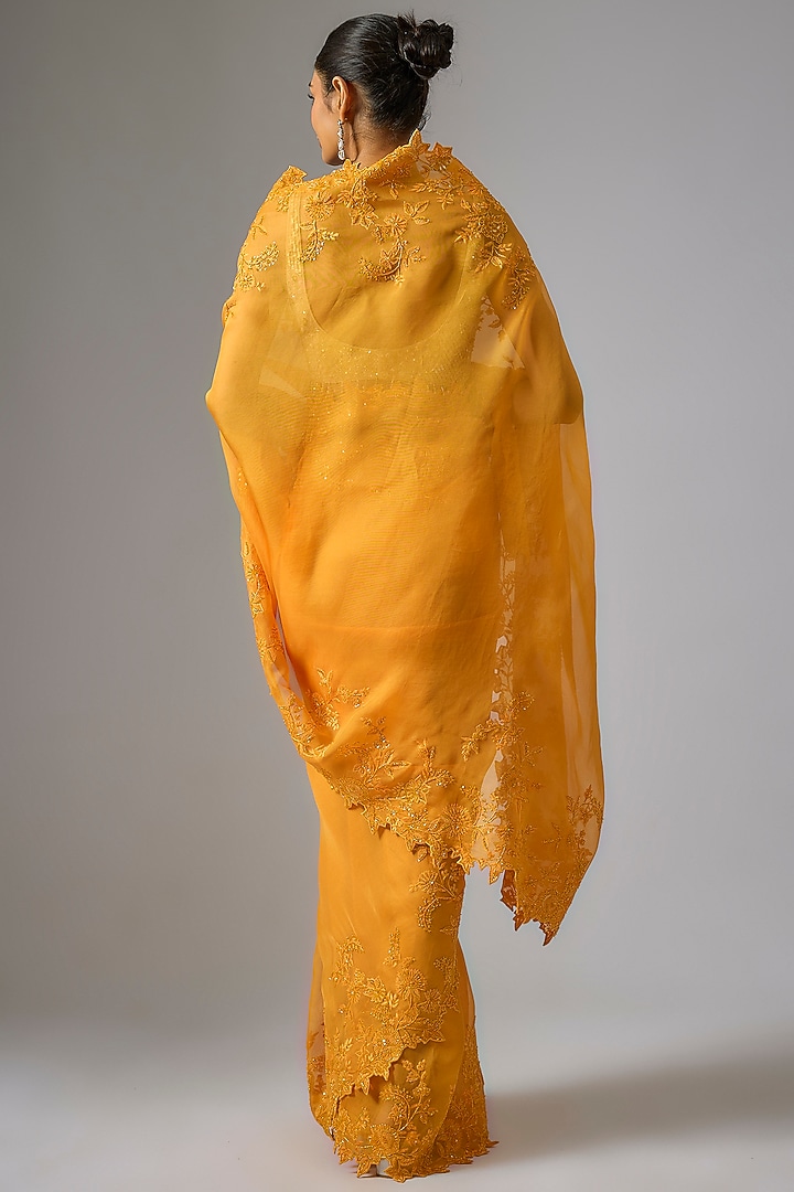 Orange Organza Hand Embroidered Reception Saree Set by Anushree Reddy at Pernia's Pop Up Shop