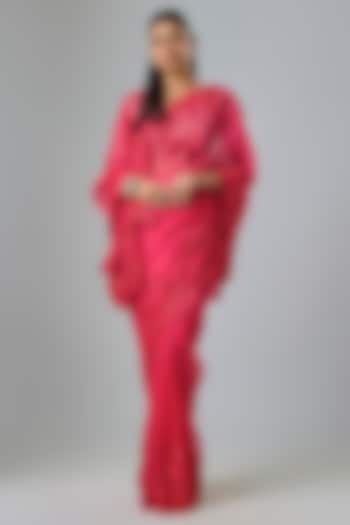 Red Organza Hand Embroidered Reception Saree Set by Anushree Reddy at Pernia's Pop Up Shop