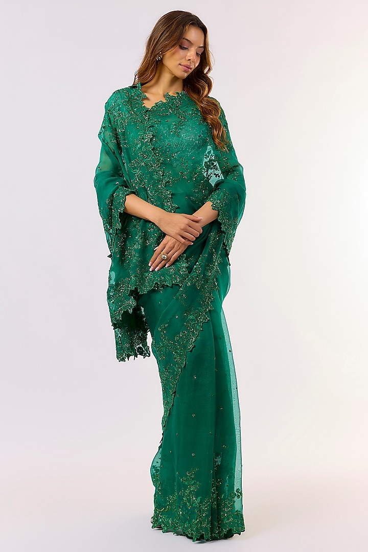 Emerald Green Organza Bridal Saree Set by Anushree Reddy at Pernia's Pop Up Shop