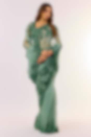 Sea Blue Organza Bridal Saree Set by Anushree Reddy at Pernia's Pop Up Shop