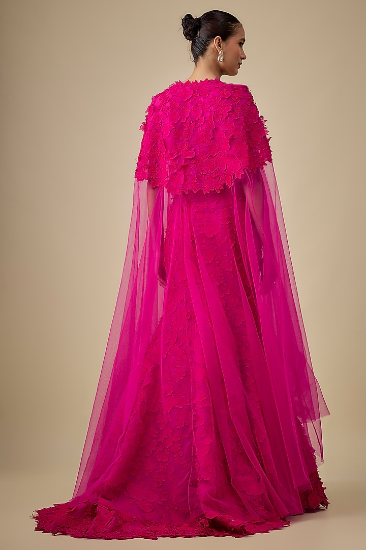 Pink Organza Embroidered Cape Bridal Lehenga Set by Anushree Reddy at Pernia's Pop Up Shop