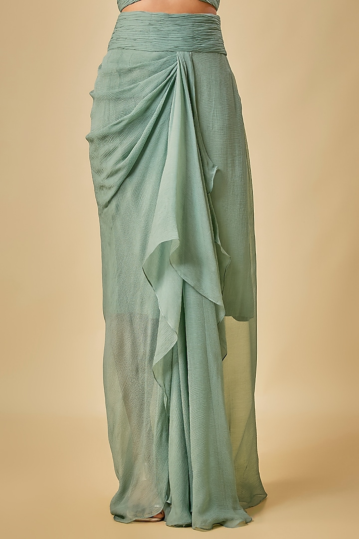 Sea Blue Chiffon Cutdana Hand Embroidered Cape Set by Anushree Reddy at Pernia's Pop Up Shop