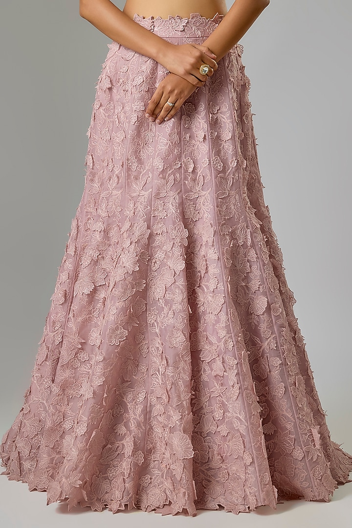 Blush Pink Organza Hand & Machine Embroidered Bridal Lehenga Set by Anushree Reddy at Pernia's Pop Up Shop