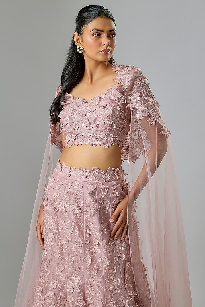 Blush Pink Organza Hand & Machine Embroidered Bridal Lehenga Set by Anushree Reddy at Pernia's Pop Up Shop