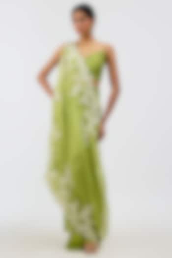 Lime Green Chiffon Skirt Set by Anushree Reddy at Pernia's Pop Up Shop