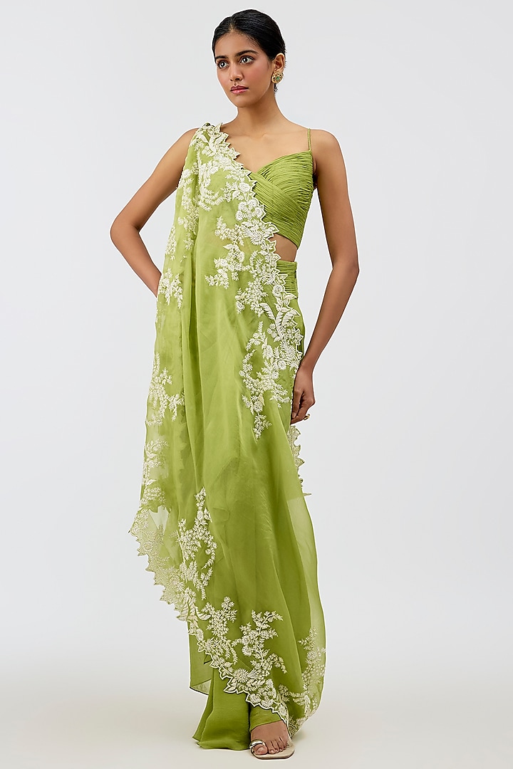 Lime Green Chiffon Skirt Set by Anushree Reddy at Pernia's Pop Up Shop