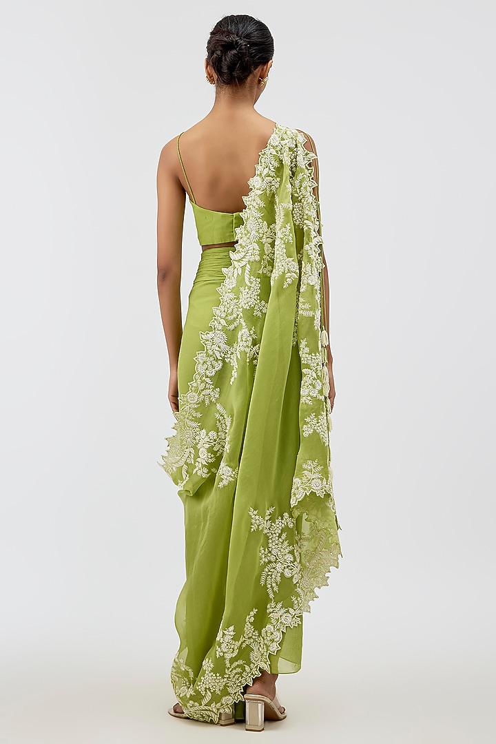 Lime Green Chiffon Skirt Set by Anushree Reddy at Pernia's Pop Up Shop