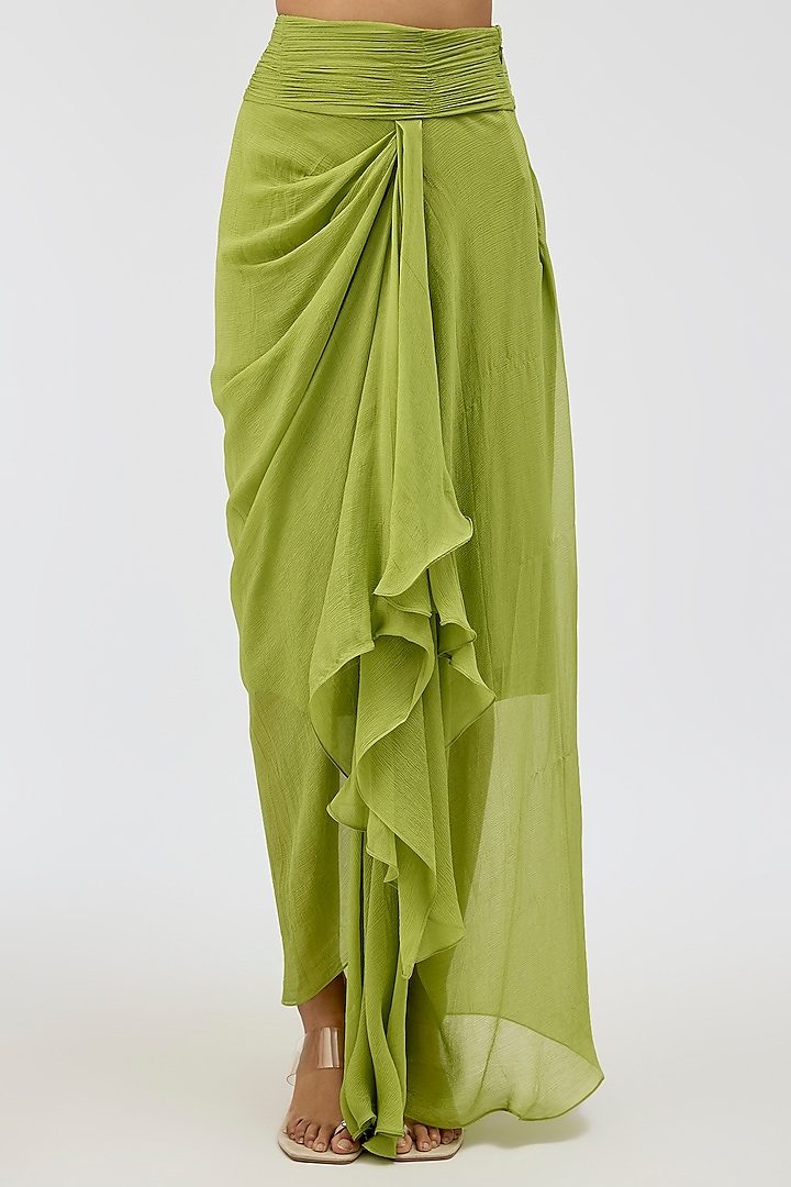 Lime Green Chiffon Skirt Set by Anushree Reddy at Pernia's Pop Up Shop
