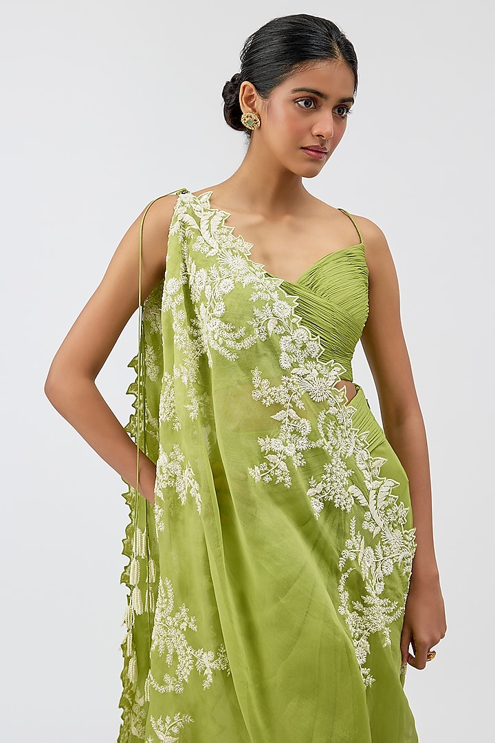 Lime Green Chiffon Skirt Set by Anushree Reddy at Pernia's Pop Up Shop