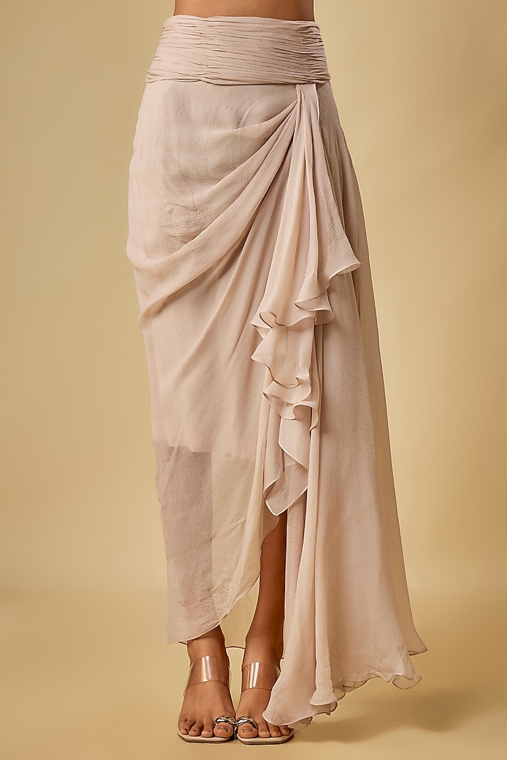 Ivory Chiffon Cutdana Hand Embroidered Cape Set by Anushree Reddy at Pernia's Pop Up Shop
