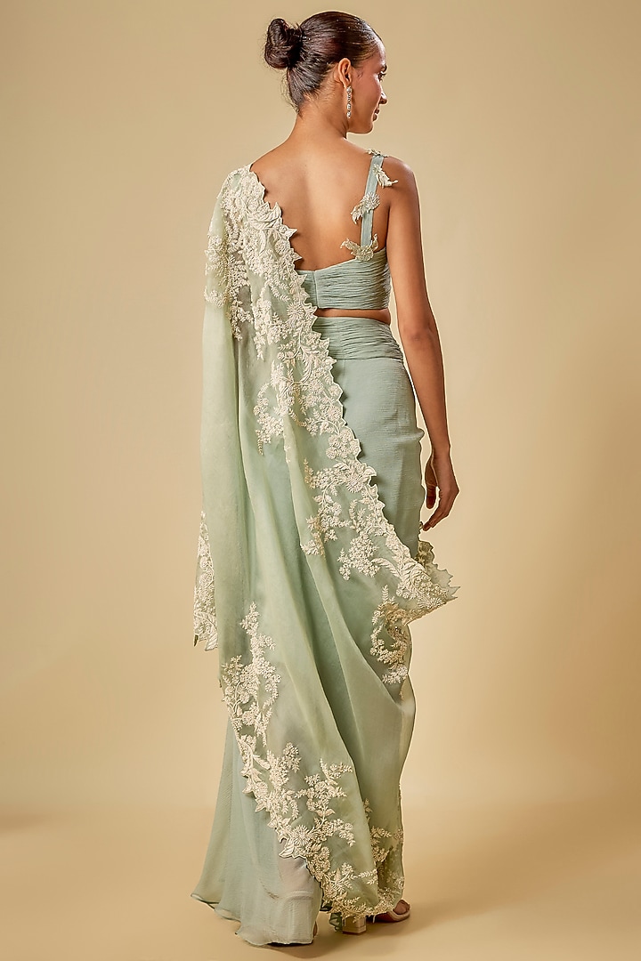 Sea Blue Chiffon Cutdana Hand Embroidered Cape Set by Anushree Reddy at Pernia's Pop Up Shop