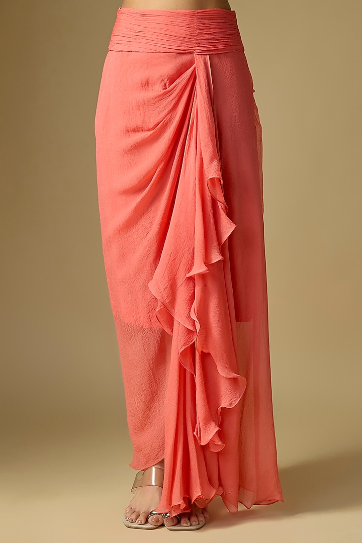Peach Chiffon Hand Embroidered Cape Set by Anushree Reddy at Pernia's Pop Up Shop
