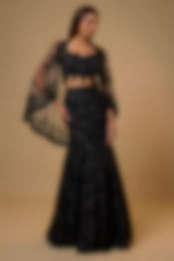 Black Organza Cutdana Embroidered Bridal Lehenga Set by Anushree Reddy at Pernia's Pop Up Shop