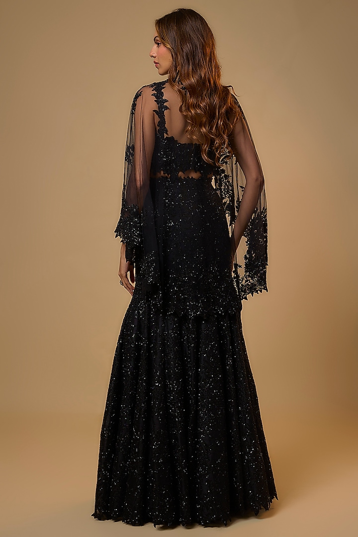 Black Organza Cutdana Embroidered Bridal Lehenga Set by Anushree Reddy at Pernia's Pop Up Shop