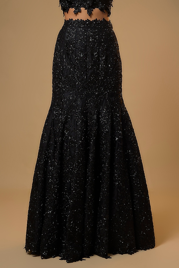 Black Organza Cutdana Embroidered Bridal Lehenga Set by Anushree Reddy at Pernia's Pop Up Shop