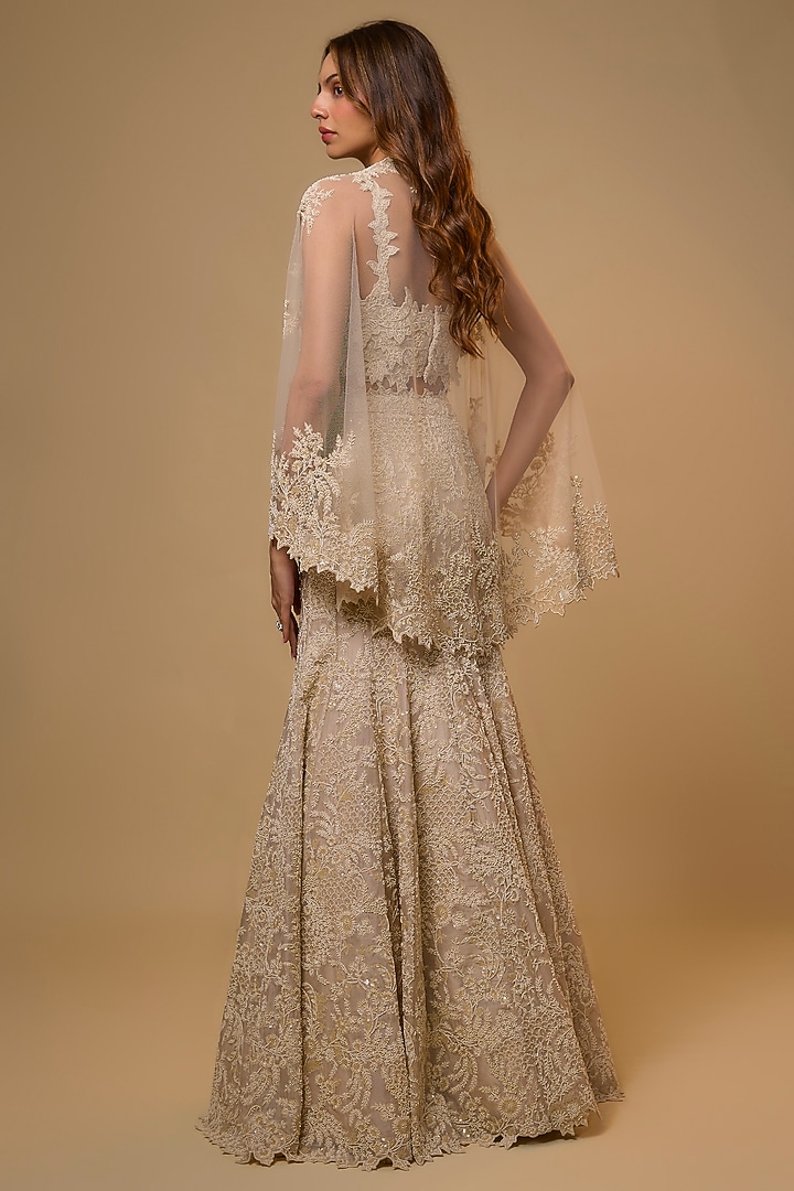 Ivory Organza Pearl Work Bridal Lehenga Set by Anushree Reddy at Pernia's Pop Up Shop