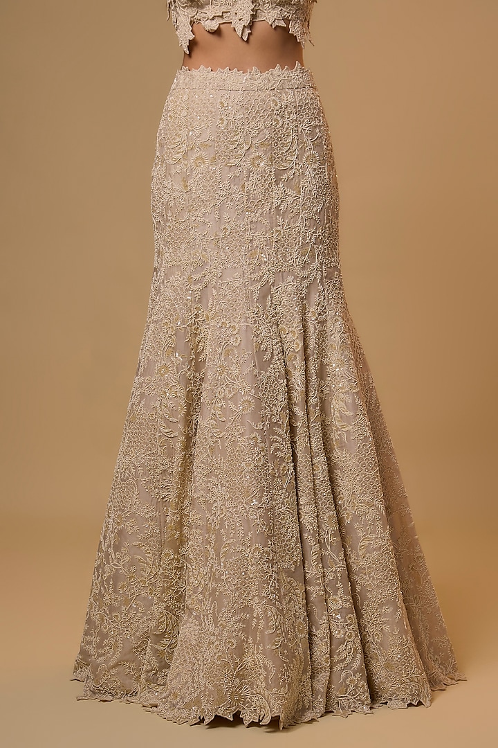 Ivory Organza Pearl Work Bridal Lehenga Set by Anushree Reddy at Pernia's Pop Up Shop