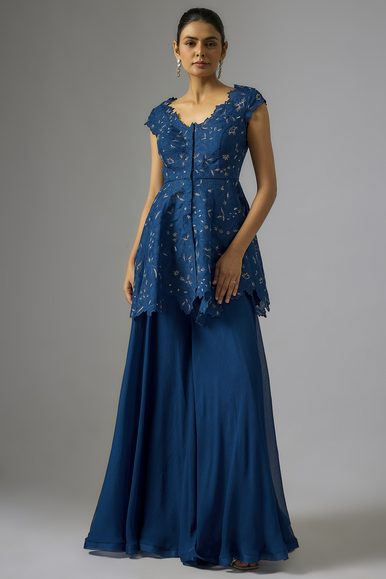 Blue Organza Bridal Sharara Set by Anushree Reddy at Pernia's Pop Up Shop