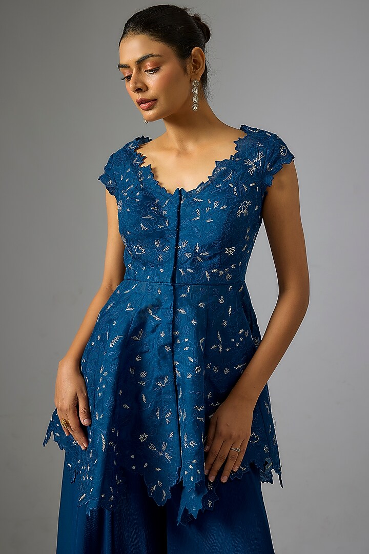 Blue Organza Bridal Sharara Set by Anushree Reddy at Pernia's Pop Up Shop