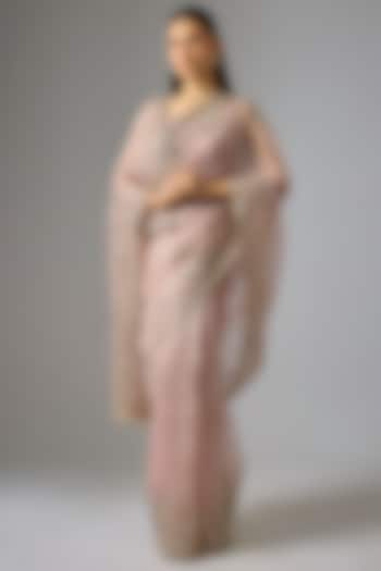 Champagne Organza Hand Embroidered Bridal Saree Set by Anushree Reddy at Pernia's Pop Up Shop
