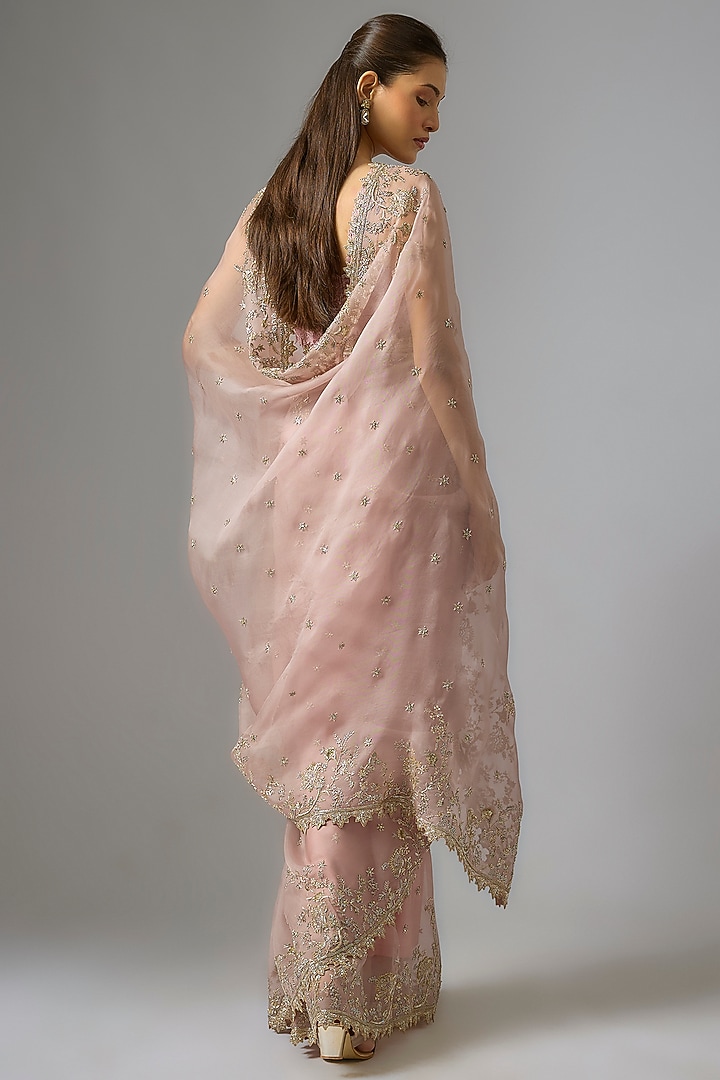 Champagne Organza Hand Embroidered Bridal Saree Set by Anushree Reddy at Pernia's Pop Up Shop