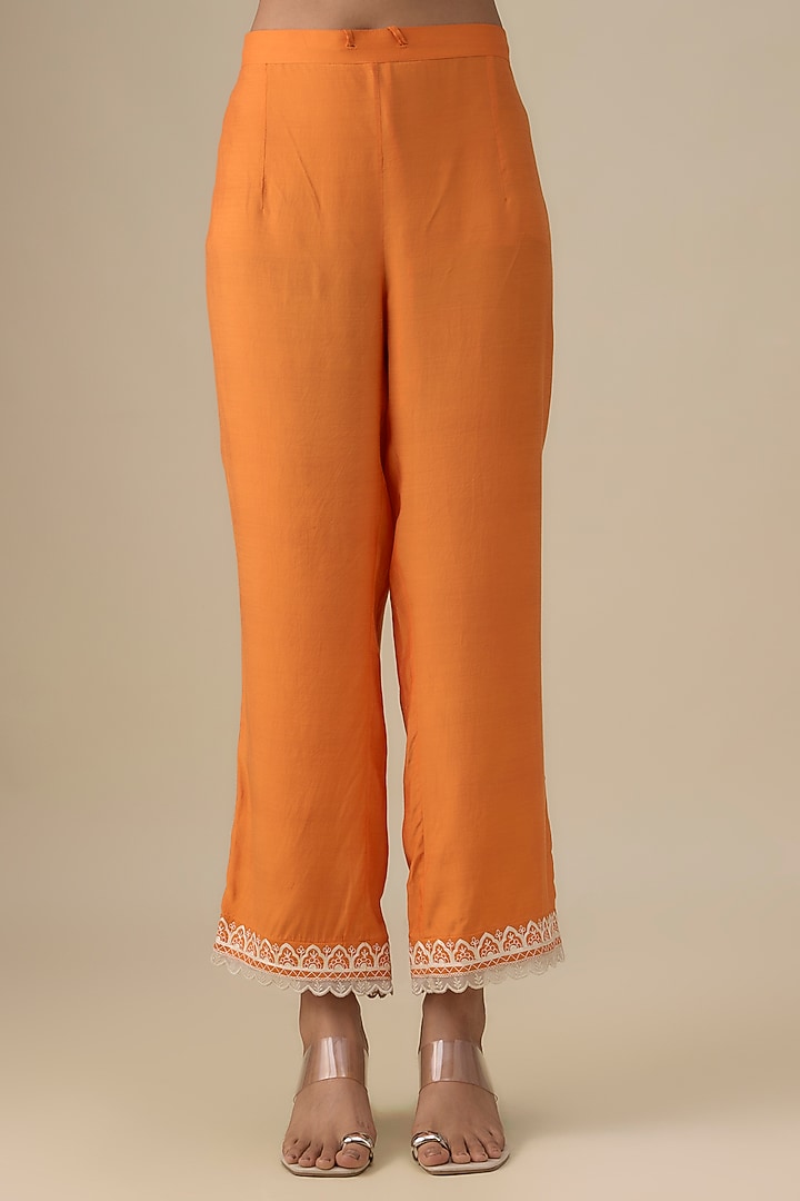 Orange Dupion Silk Aari Thread Work Kurta Set by Anushree Reddy at Pernia's Pop Up Shop